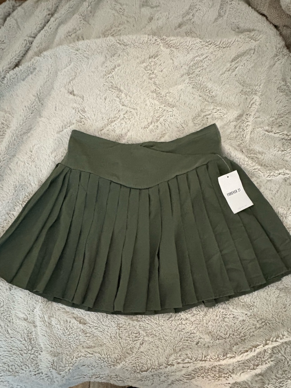 Forever 21 Olive Green Pleated Skater Mini Skirt